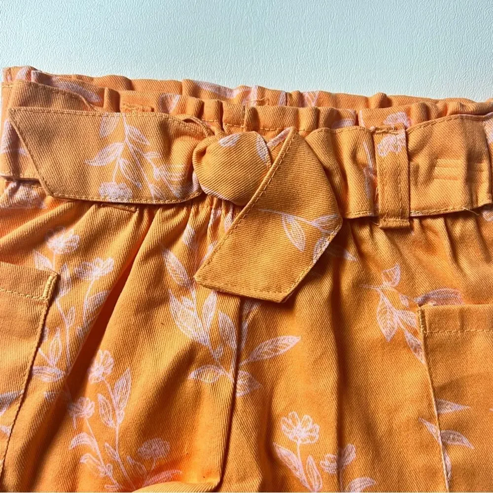 Eddie Bauer Girls Orange Papaya Short Sleeve Button Front Tie Waisted Set Sz 18M